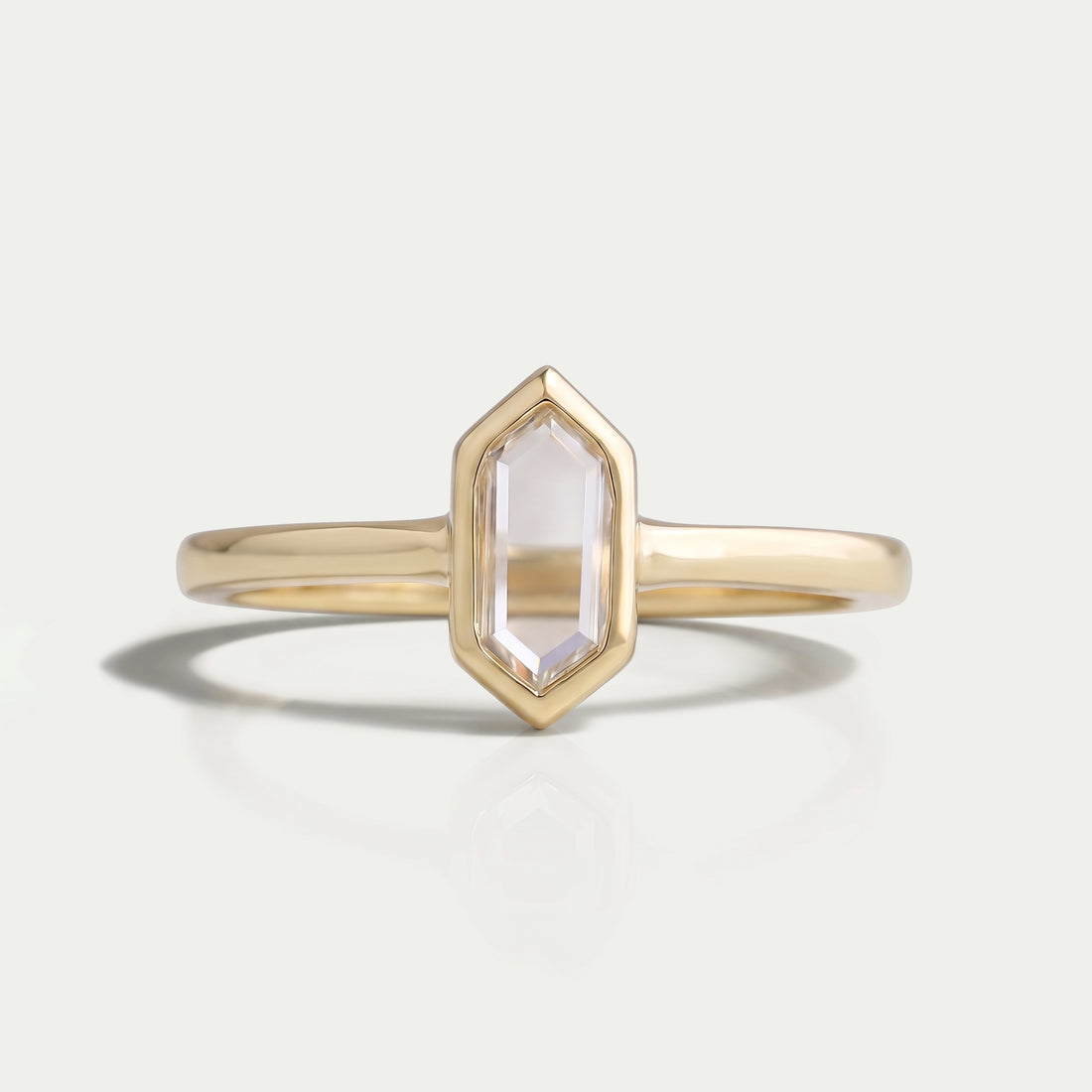 Hexagon Portrait Cut Solitaire Diamond Ring Rings