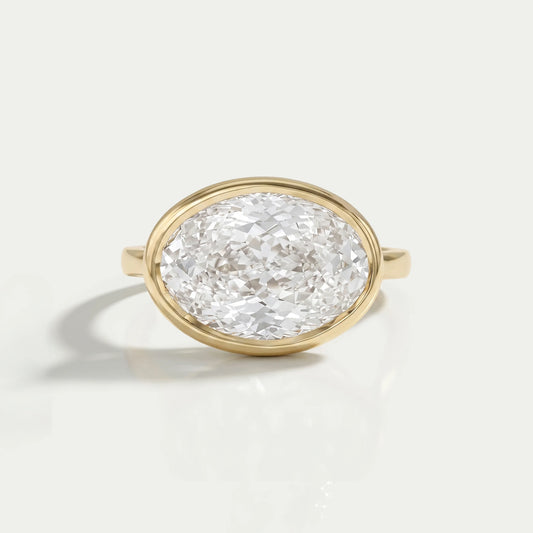 East West Portuguese Oval Bezel Set Engagement Ring Ring