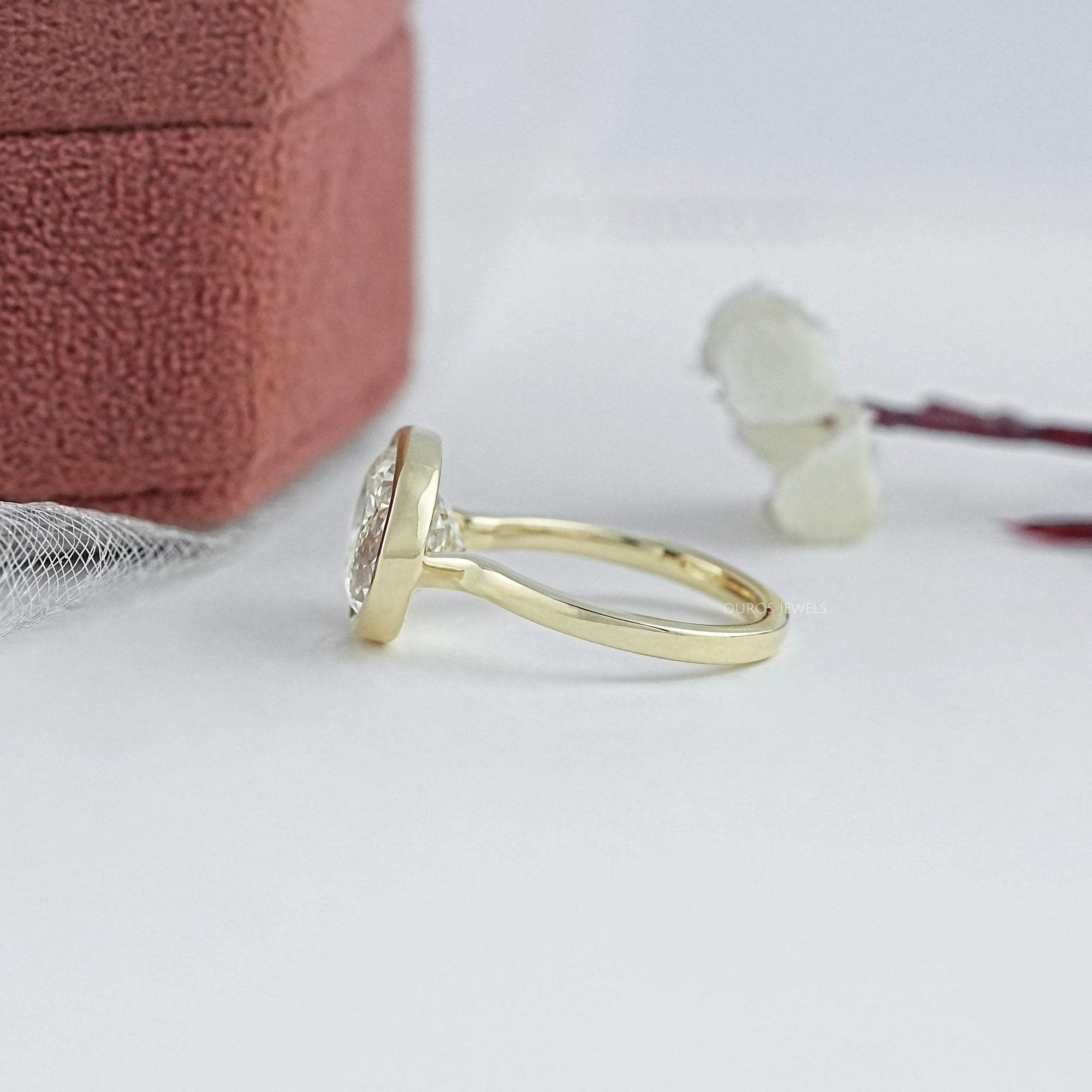 East West Portuguese Oval Bezel Set Engagement Ring Ring