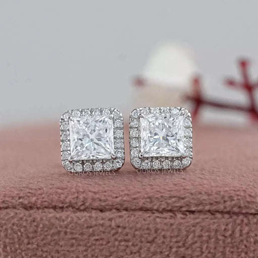 Lab Princess Diamond Halo Stud Earrings Earring
