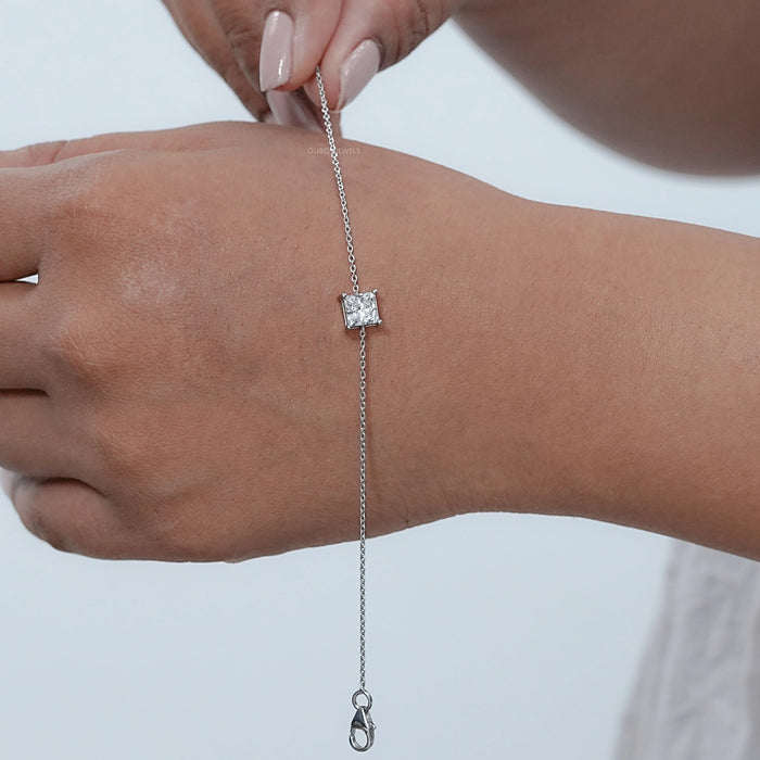 Princess Cut Solitaire Diamond Chain Bracelet