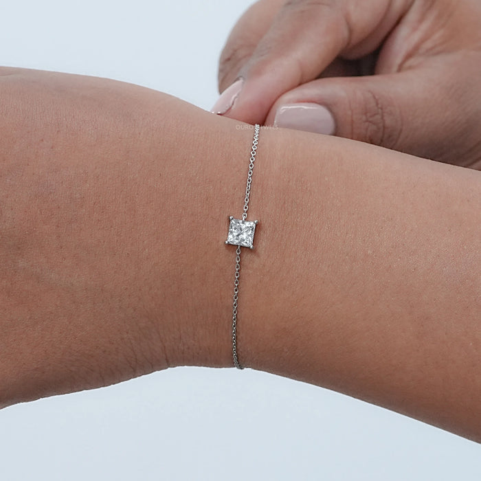 Princess Cut Solitaire Diamond Chain Bracelet