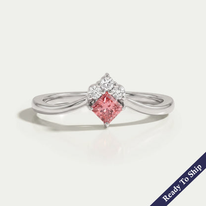 Pink Princess Cut Curved Dainty Ring