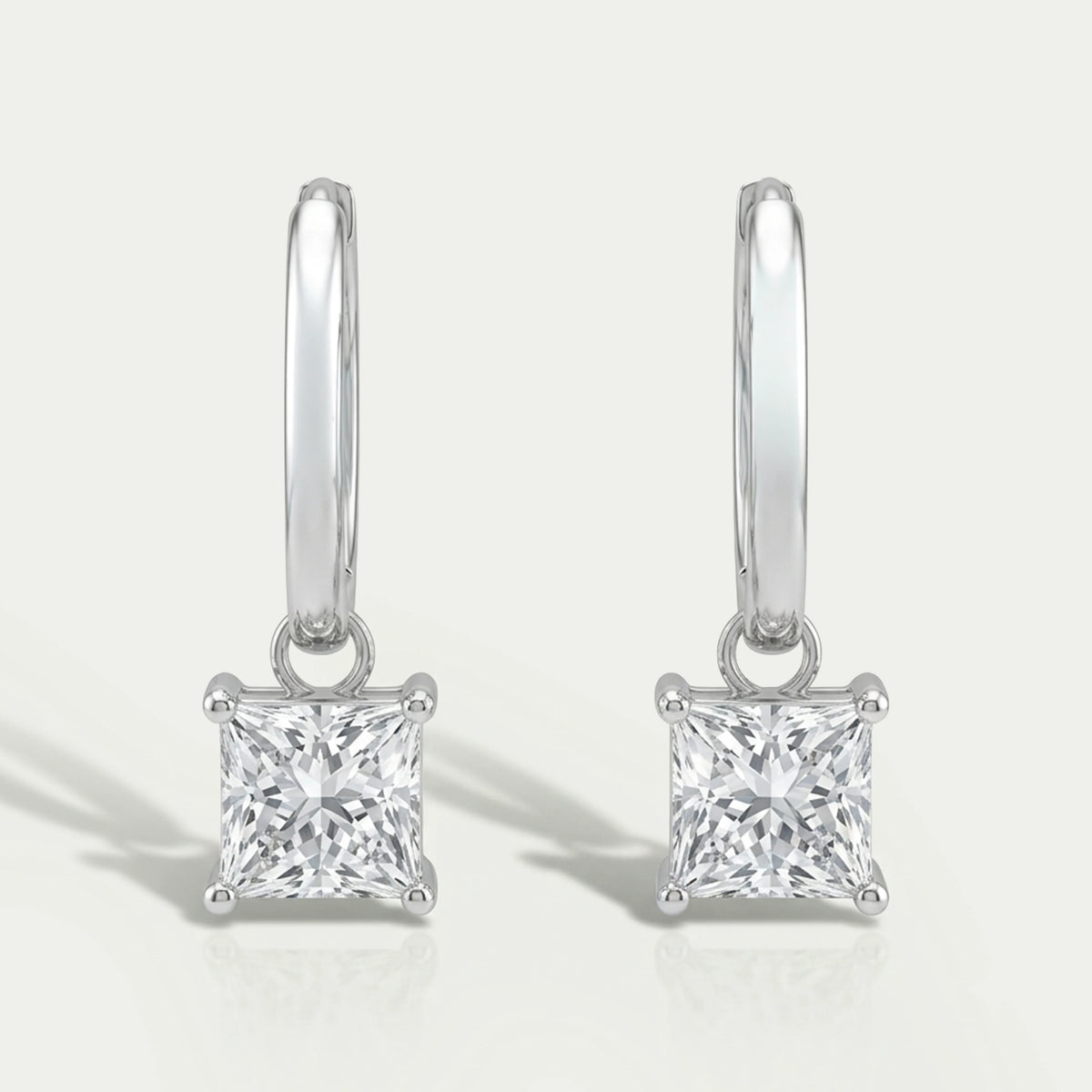 Lab Diamond Princess Cut Dangle Hoop Earrings Earrings