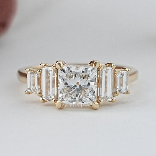 Princess And Baguette Diamond Five Stone Engagement Ring Rings