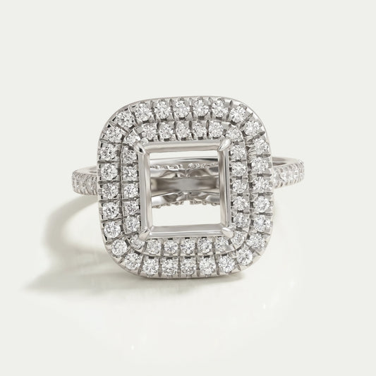 Princess Cut Double Halo Semi Mount Engagement Ring