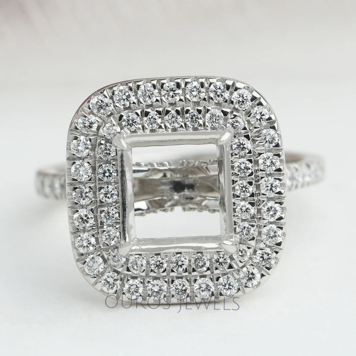 Princess Cut  Double Halo Semi Mount Engagement Ring