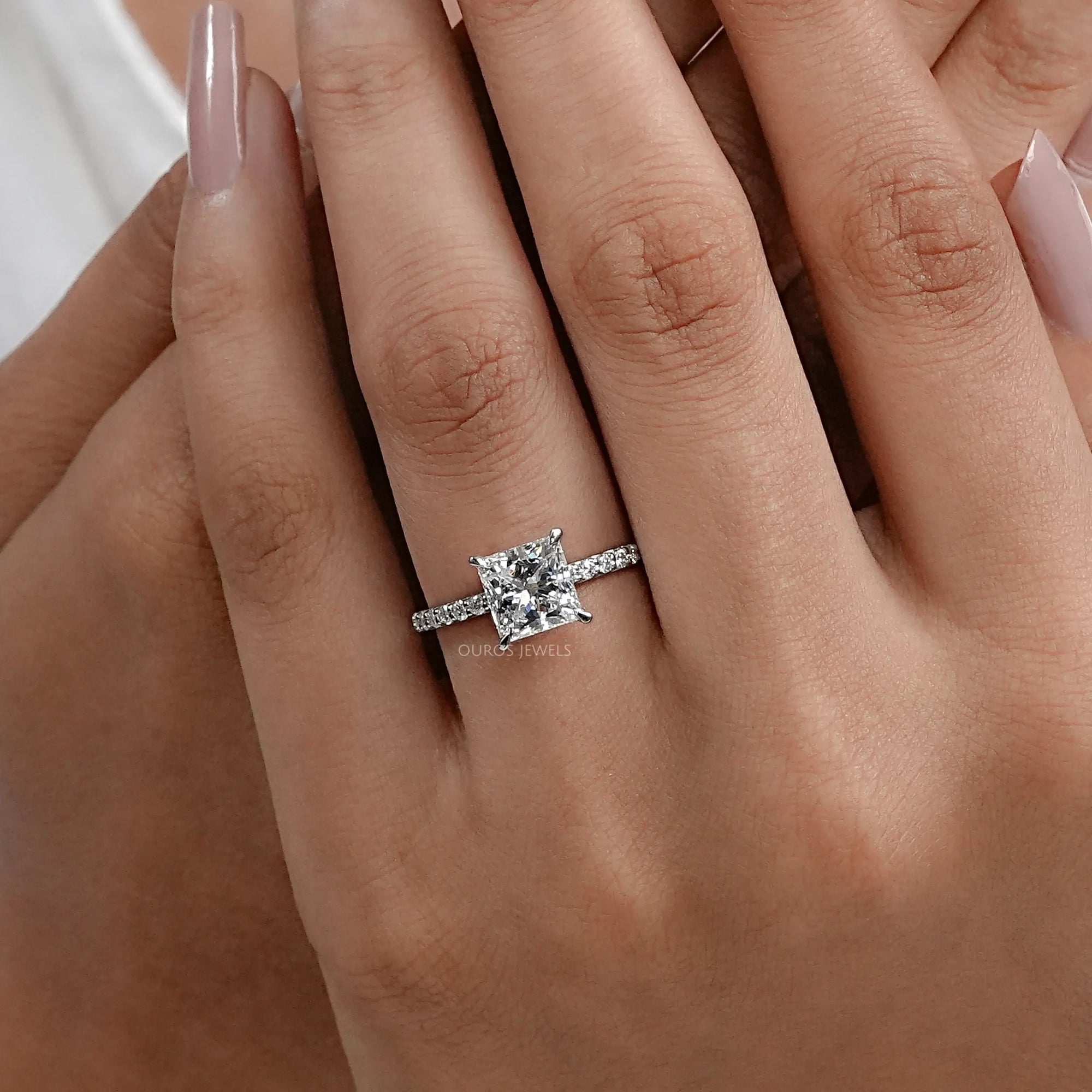 Princess Diamond Solitaire Accent Engagement Ring Rings