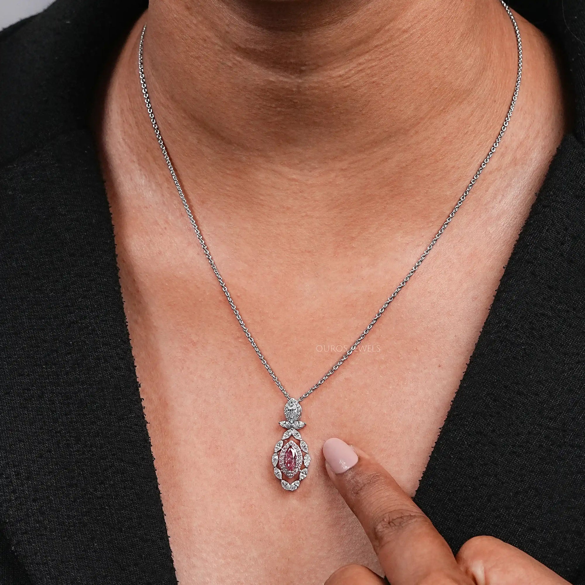 Pink Marquise Shape Double Halo Pendant Necklaces
