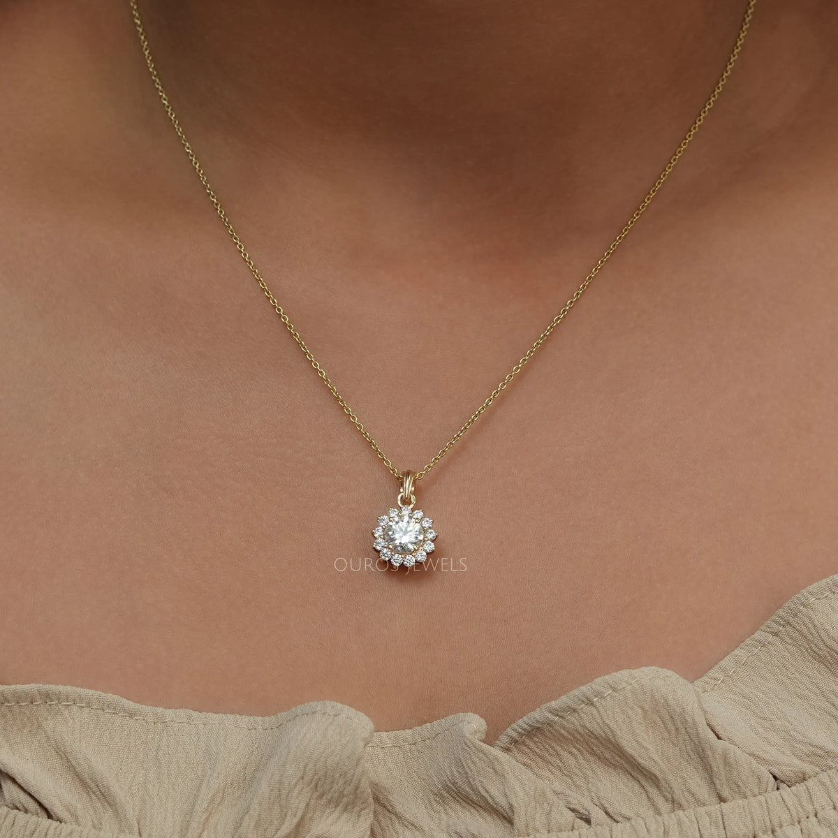 Prong Set Round Cut Halo Lab Diamond Pendant Necklaces