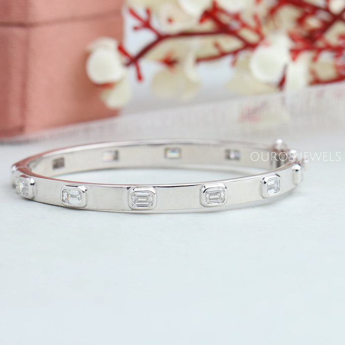 Emerald Cut Bezel Set Diamond Bangle - Lab Grown