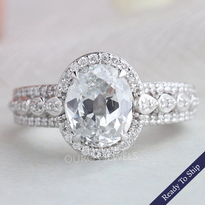 Old Mine Oval Cut Halo Diamond Engagement Ring