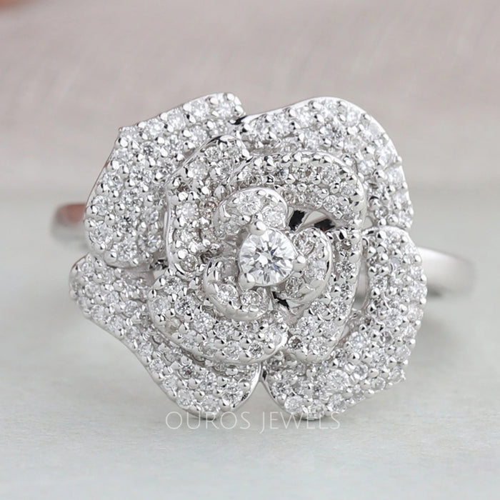 Round Cluster Diamond Pave Set Ring
