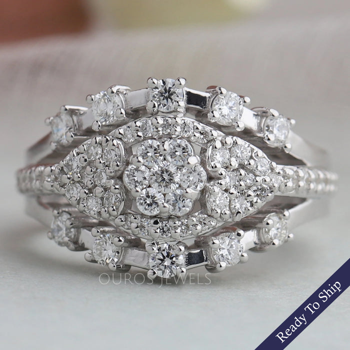 Floral  Style Round Cluster  Diamond  Engagement  Ring