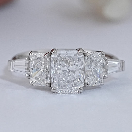 front view of radiant cut diamond five stone engagement ring in white gold band