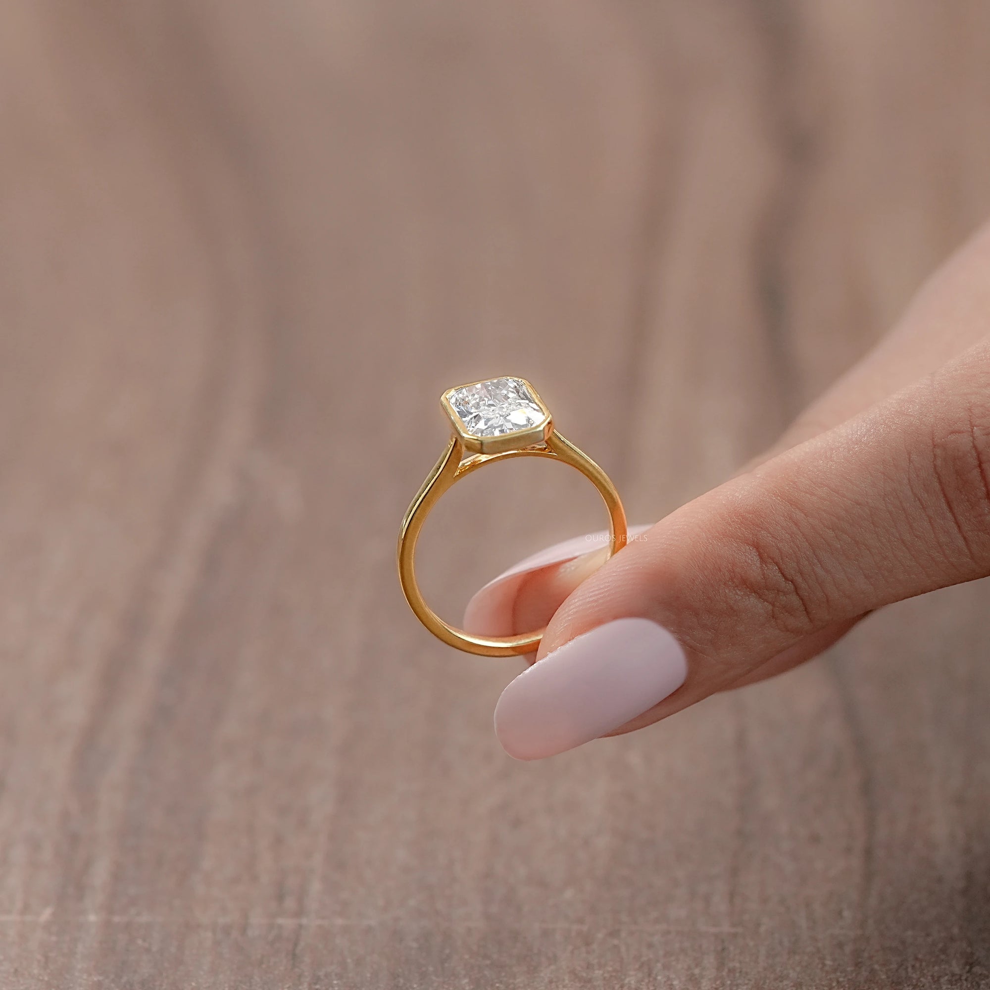 Radiant Diamond Bezel Set Engagement Ring Rings