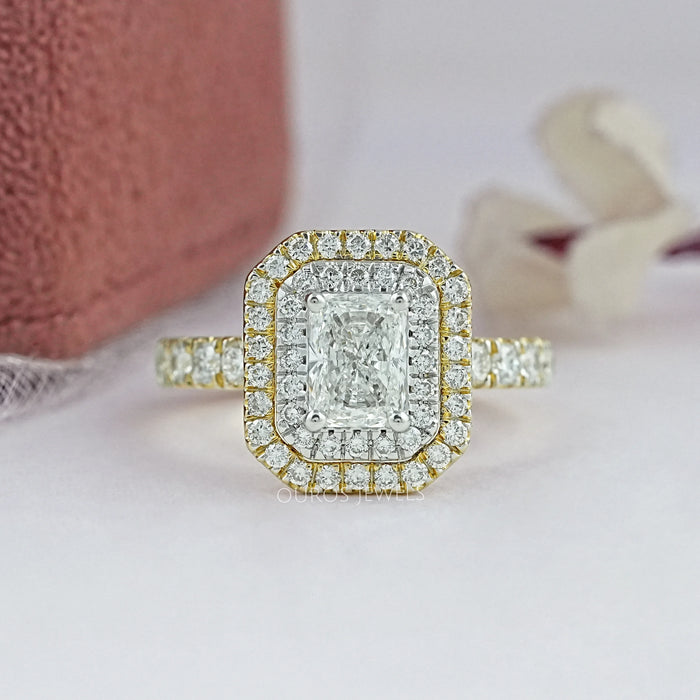 Radiant Cut Double Halo Solitaire Accent Engagement Ring Rings