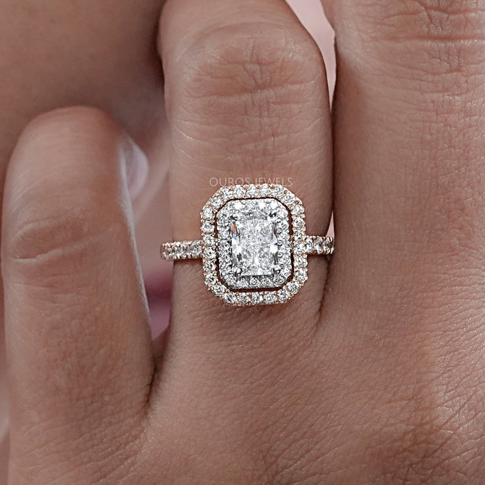 Radiant Cut Double Halo Solitaire Diamond Engagement Ring