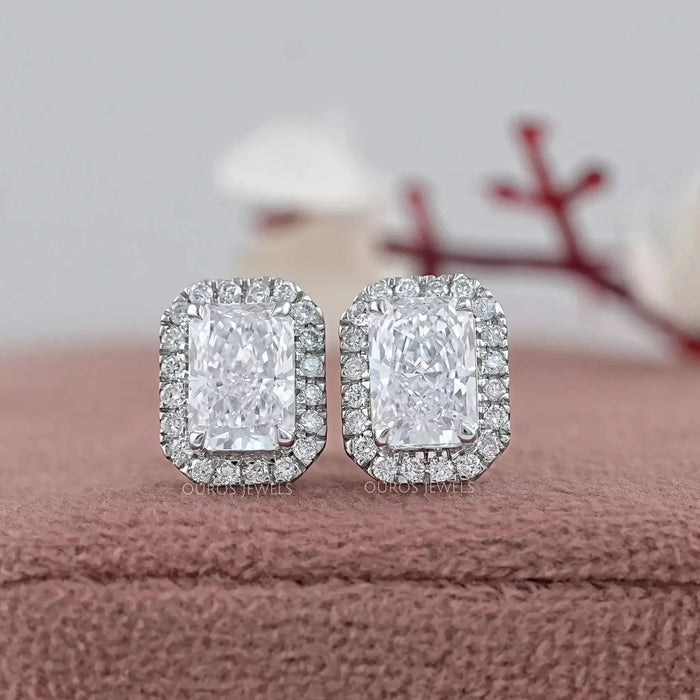 Radiant Diamond Halo Stud Earrings Earring