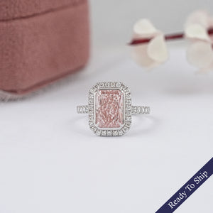 Fancy Pink Radiant Cut Halo Diamond Ring