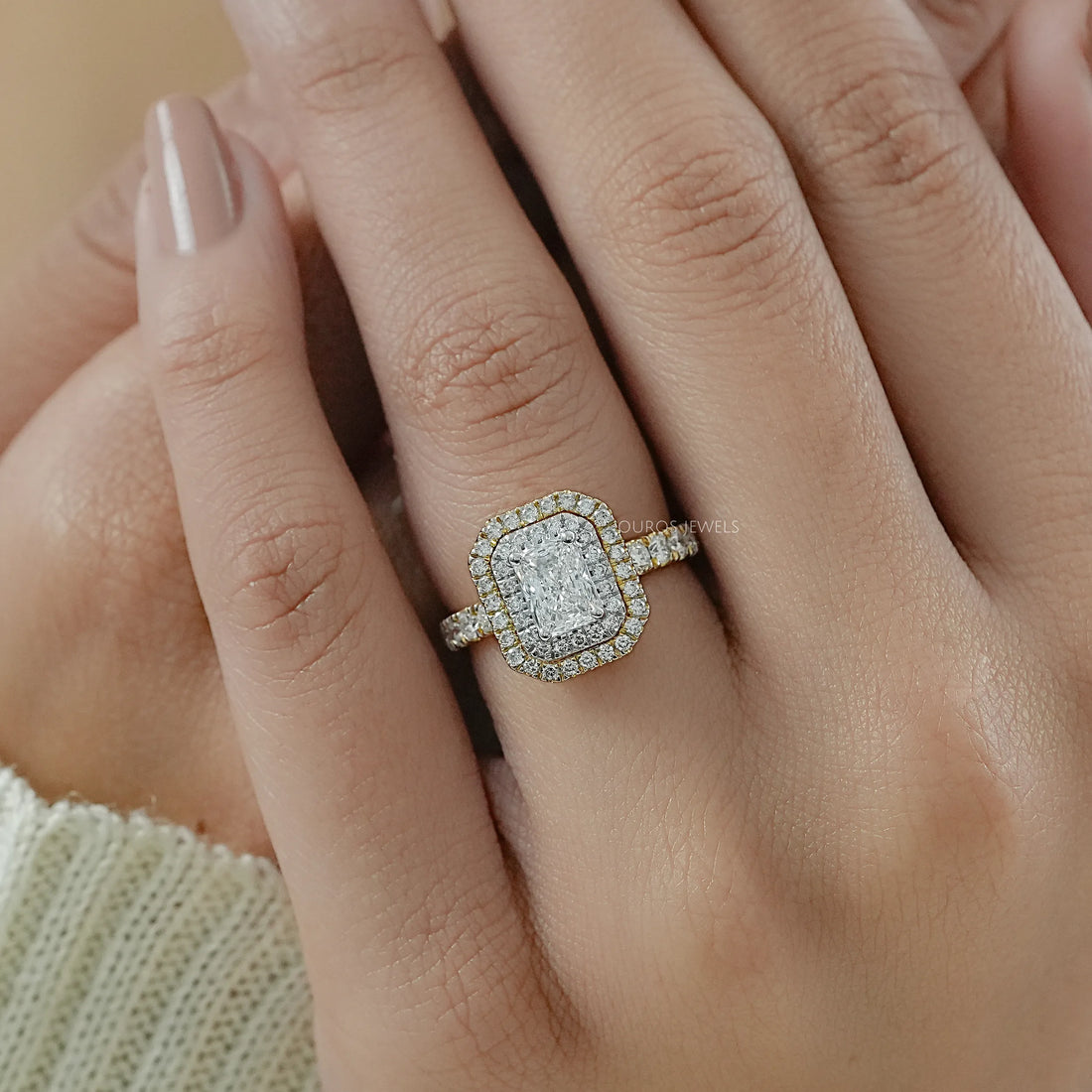 Radiant Cut Double Halo Solitaire Accent Engagement Ring Rings