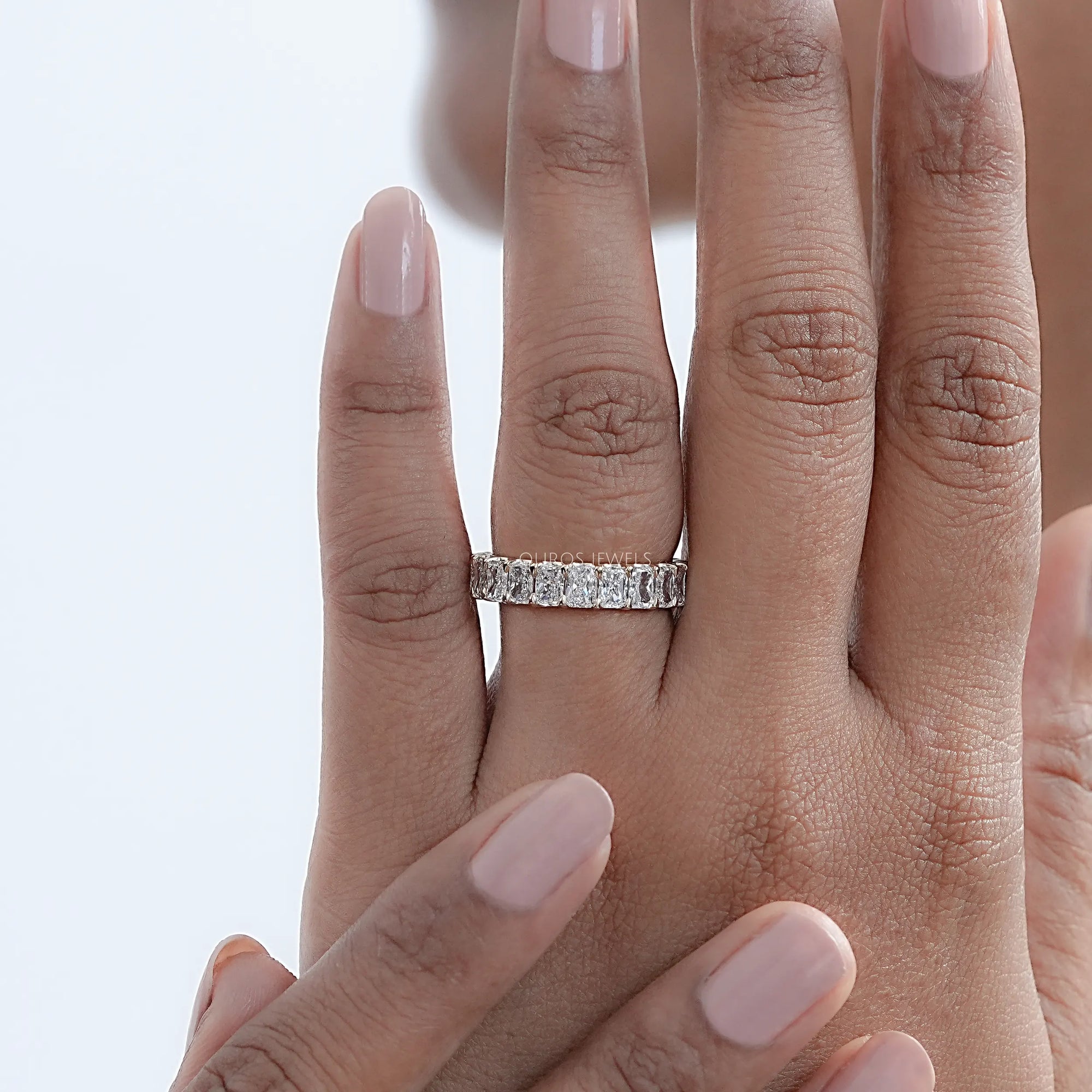 Radiant Cut Lab Grown Diamond Eternity Wedding Band Rings