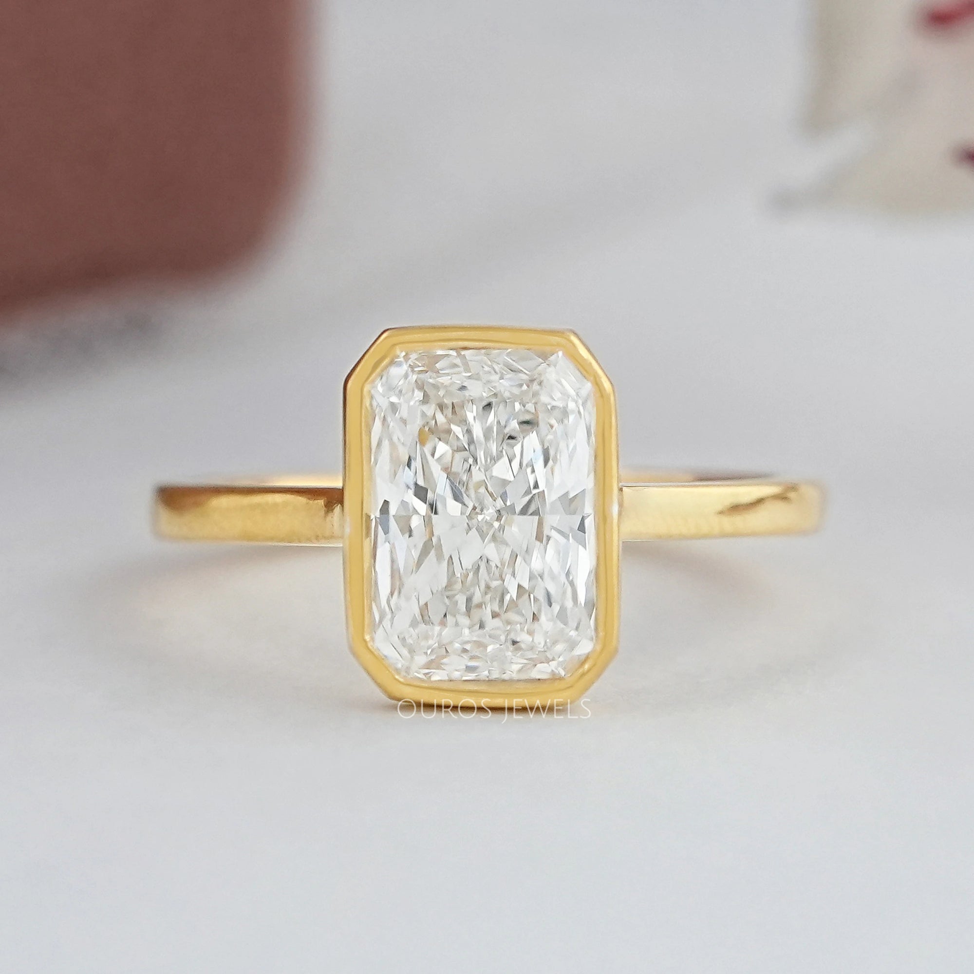 Radiant Diamond Bezel Set Engagement Ring Rings