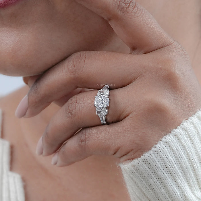 Radiant Lab Diamond Five Stone Engagement Ring
