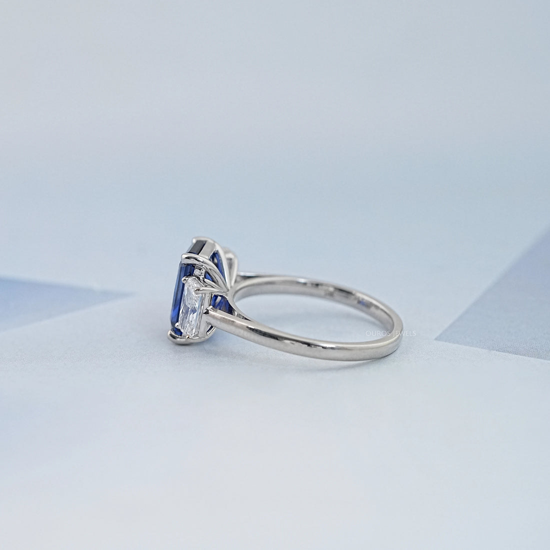 Sapphire Radiant And Lab Diamond Three Stone Ring Ring