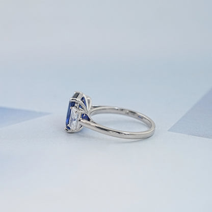 Sapphire Radiant And Lab Diamond Three Stone Ring Ring