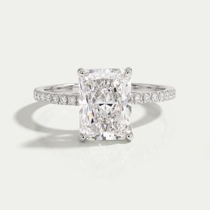 Radiant Cut Hidden Halo Solitaire Accent Engagement Ring