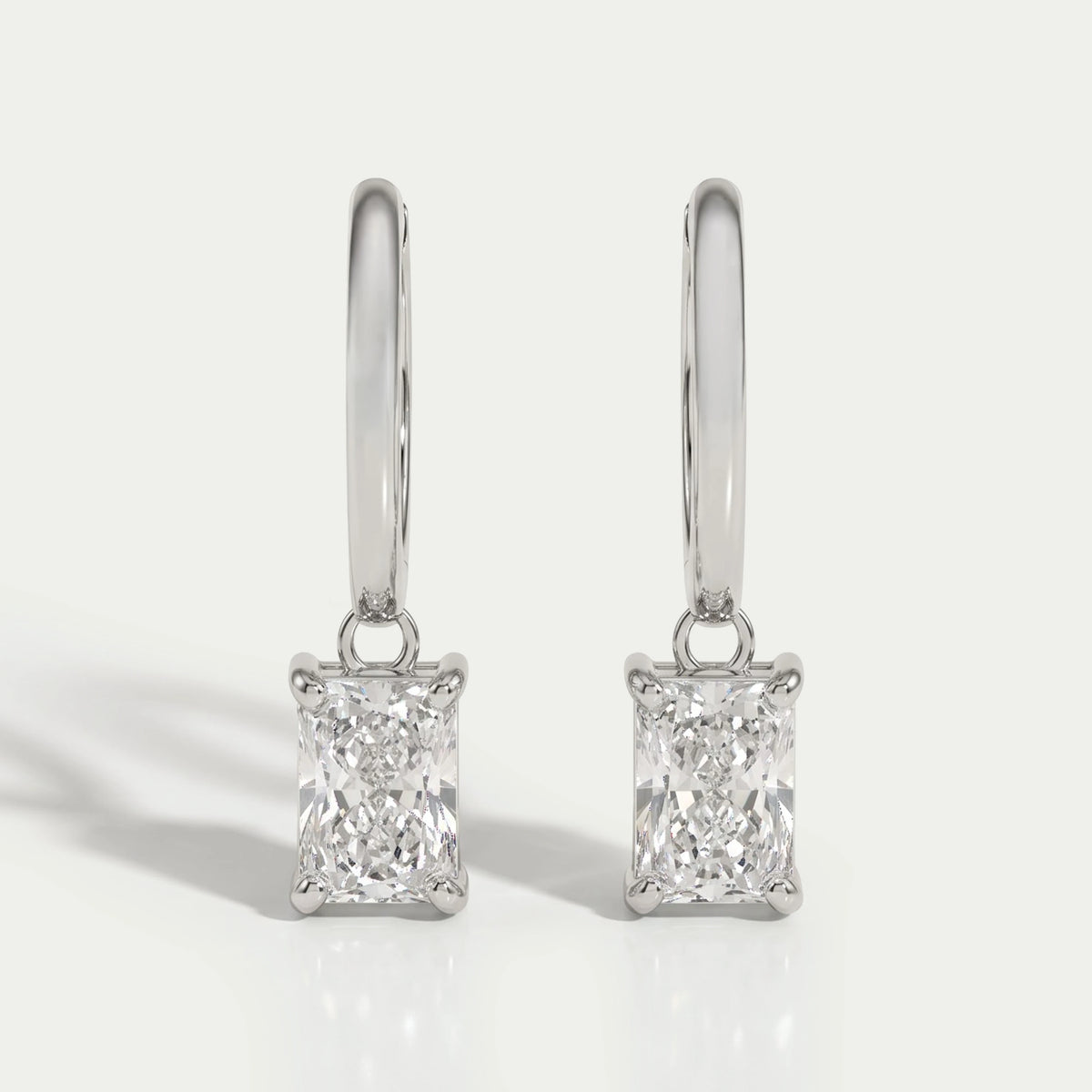 Radiant Cut Lab Diamond Dangle Hoop Earrings Earrings