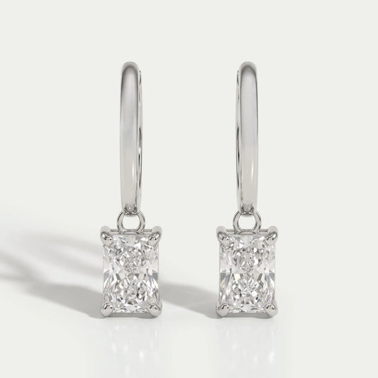 Radiant Cut Lab Diamond Dangle Hoop Earrings Earrings