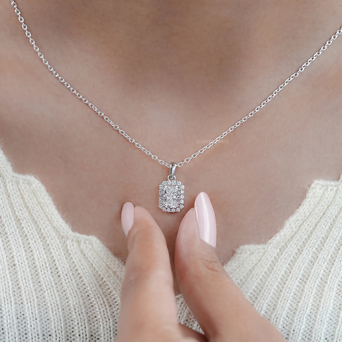 Radiant Lab Grown Diamond Halo Pendant Necklaces