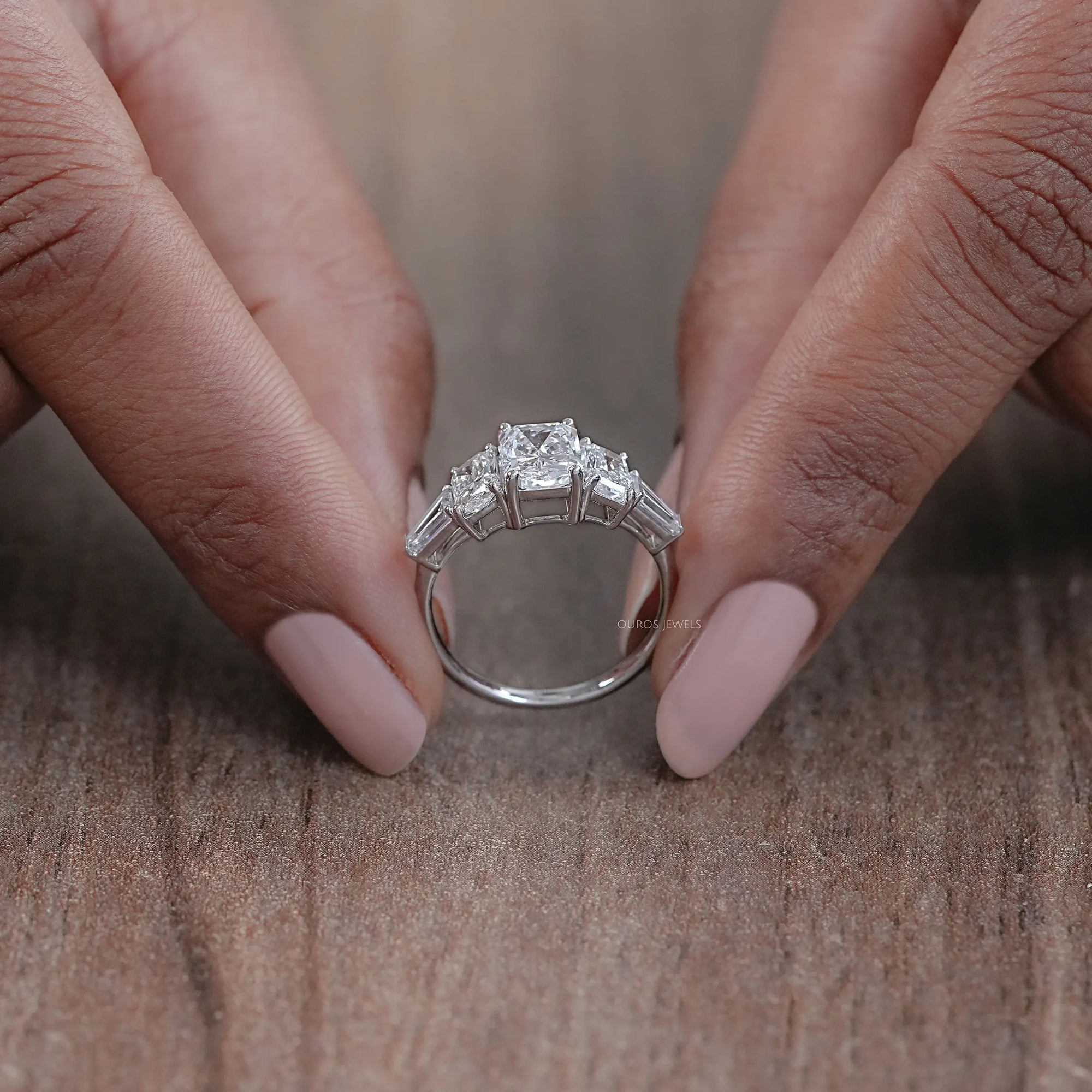 Radiant Lab Diamond Five Stone Engagement Ring Rings