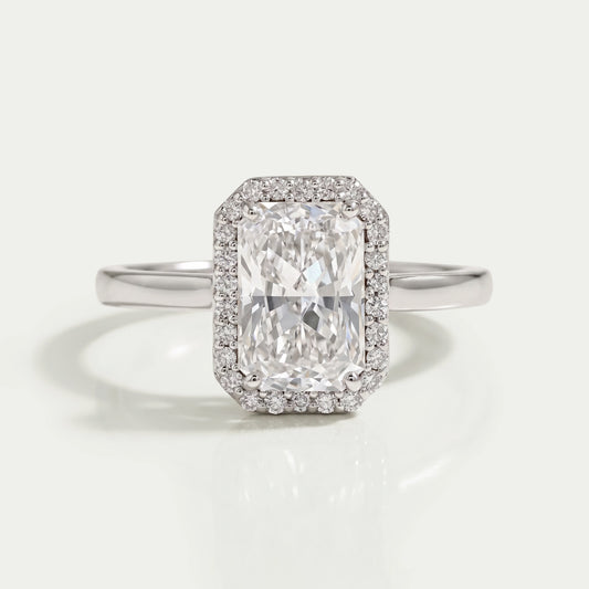 Radiant Lab Diamond Solitaire Halo Engagement Ring Rings
