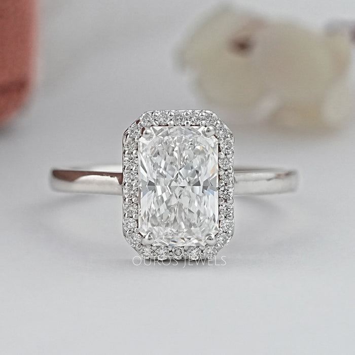 Radiant Lab Diamond Solitaire Halo Engagement Ring