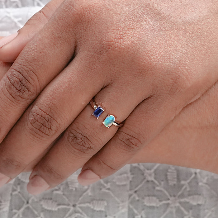 Lab Grown Opal And Emerald Emerald Open Cuff Ring