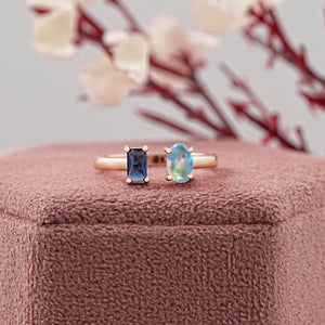 Opal And Sapphire Eemrald Open Cuff Ring