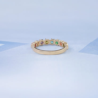 Multi Gemstone Half Eternity Wedding Band