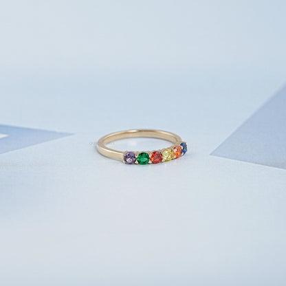 Rainbow Round Gemstone Dainty Wedding Ring Ring
