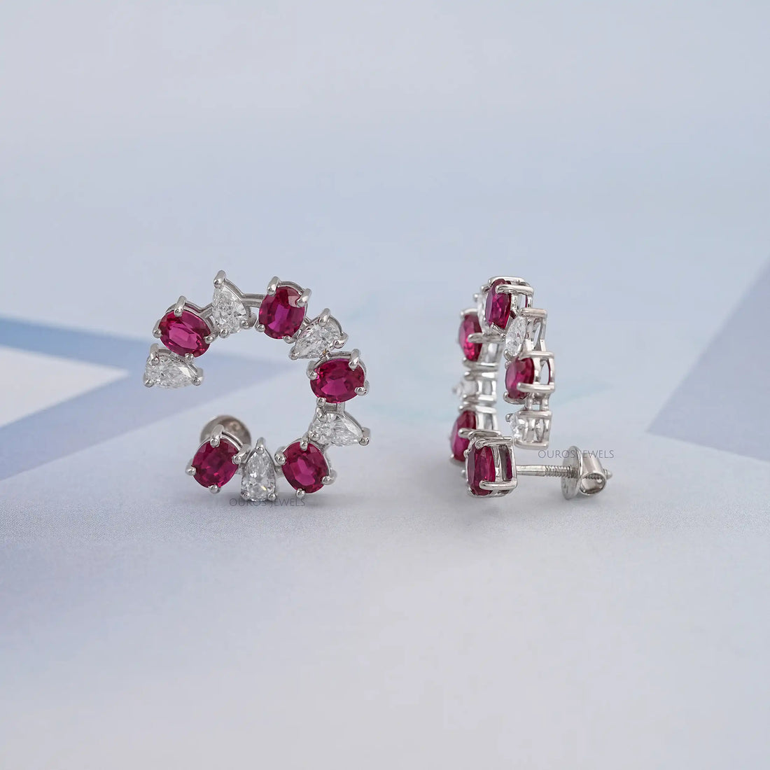 Pear and Red Oval Diamond Stud Earring Earring