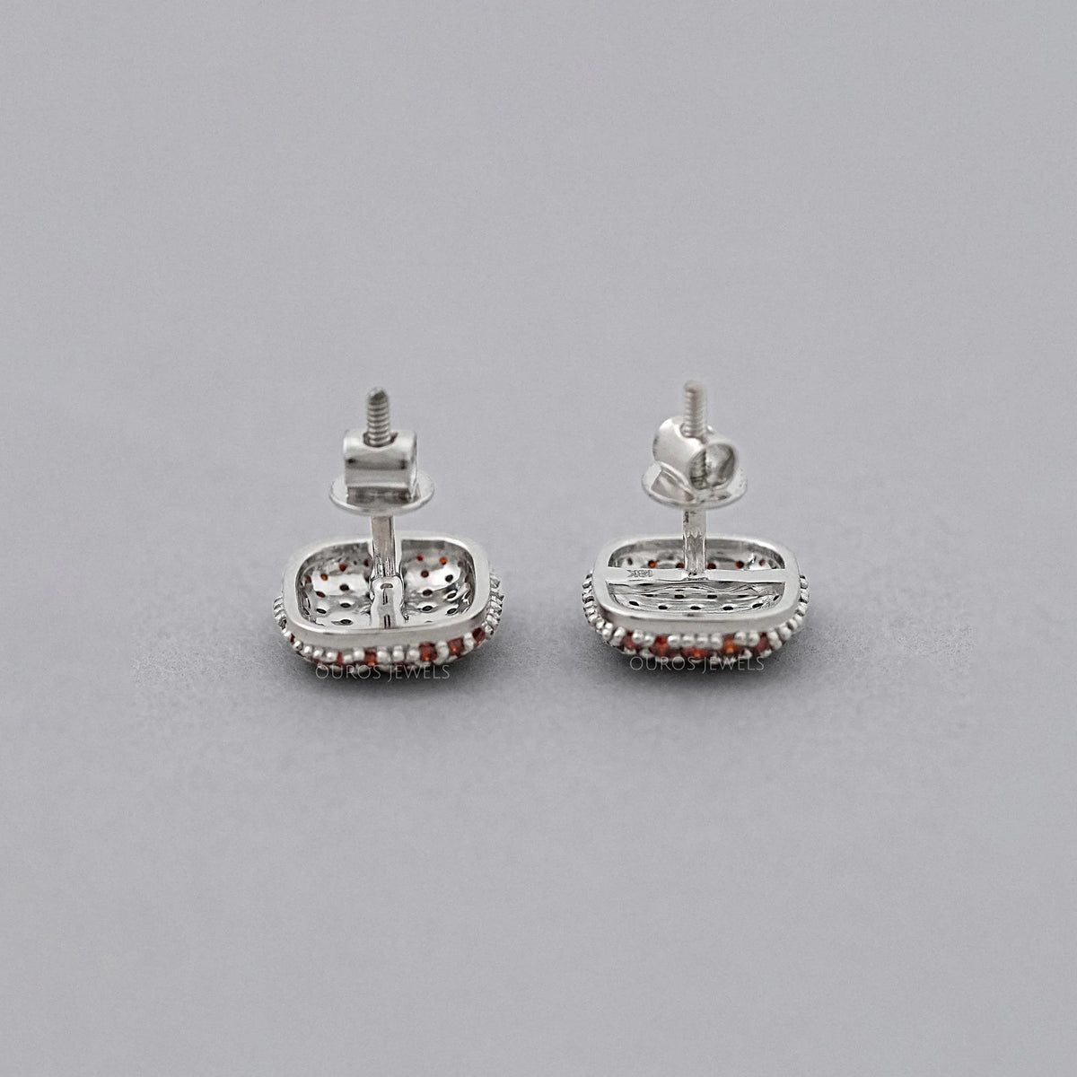 Red Round Cut Lab Diamond Pave Set Stud