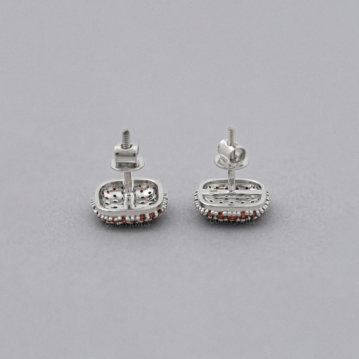 Red Round Cut Lab Diamond Pave Set Stud