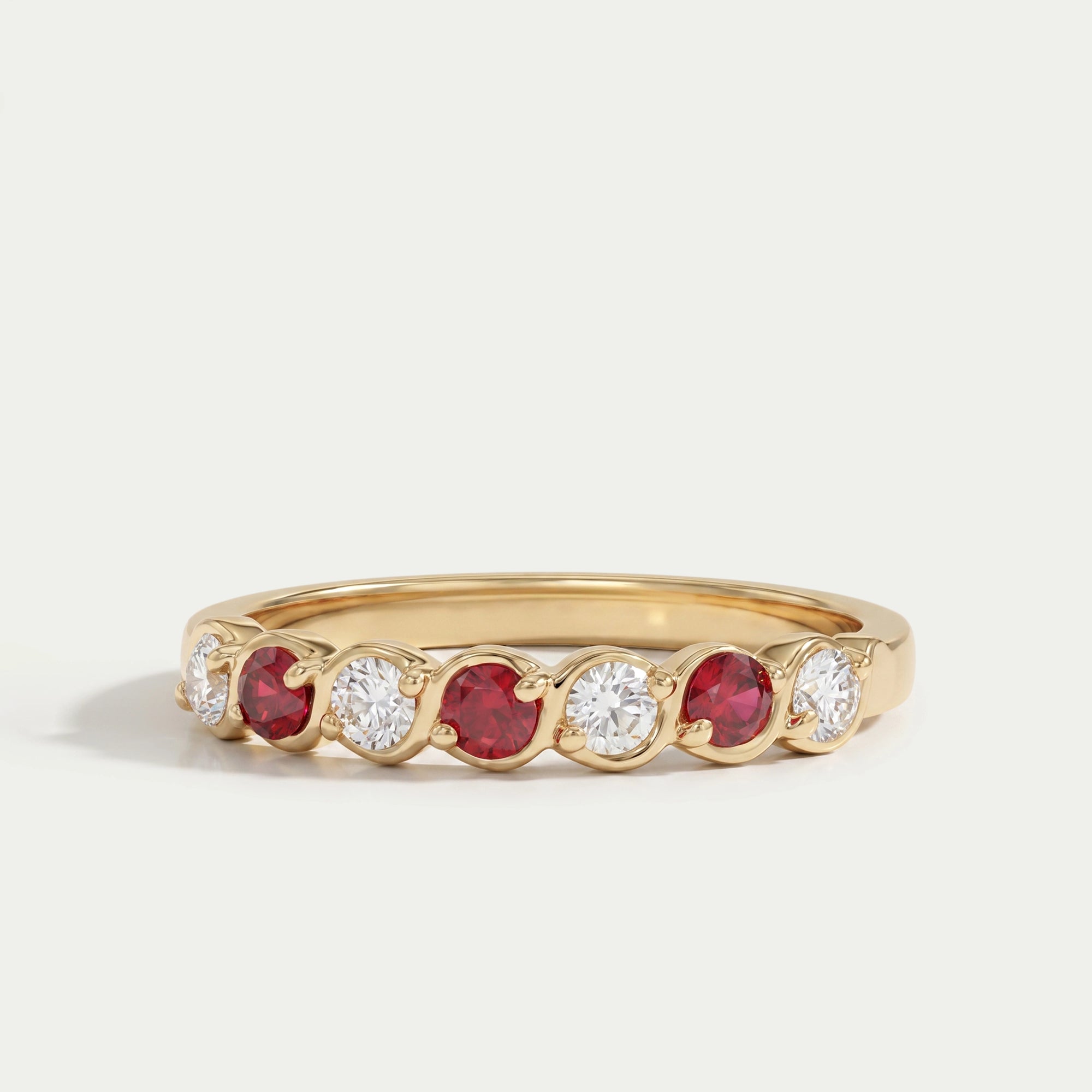 Red Gemstone Round Cut Lab Diamond Half Eternity Band