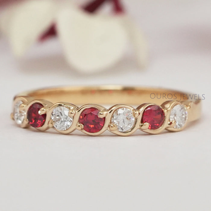 Lab Grown Diamond and Ruby Half Eternity Band
