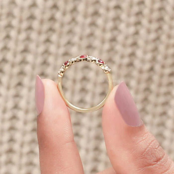 Lab Grown Diamond and Ruby Half Eternity Band