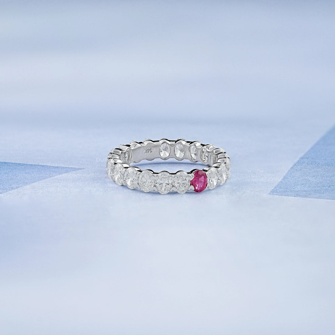 Red Oval Gemstone Eternity Wedding Band Rings