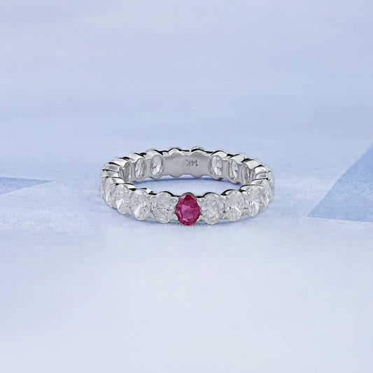 Red Oval Gemstone Eternity Wedding Band Rings