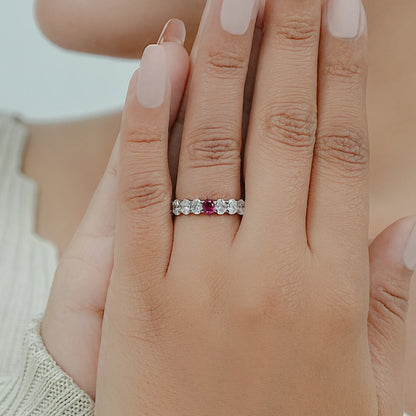 Red Oval Gemstone Eternity Wedding Band Rings